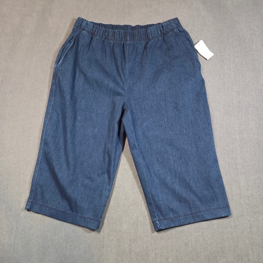 Lands' End Crop Pants Womens Small Blue Pull On Elastic Waist Denim Capris